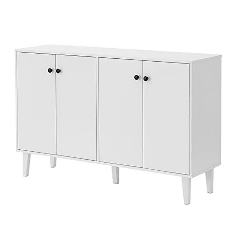 Modern Style Wood Sideboard Buffet Cabinet with 4 Doors Open Shelf Cable Holes Ideal Kitchen Living Room Dining Room Entryway