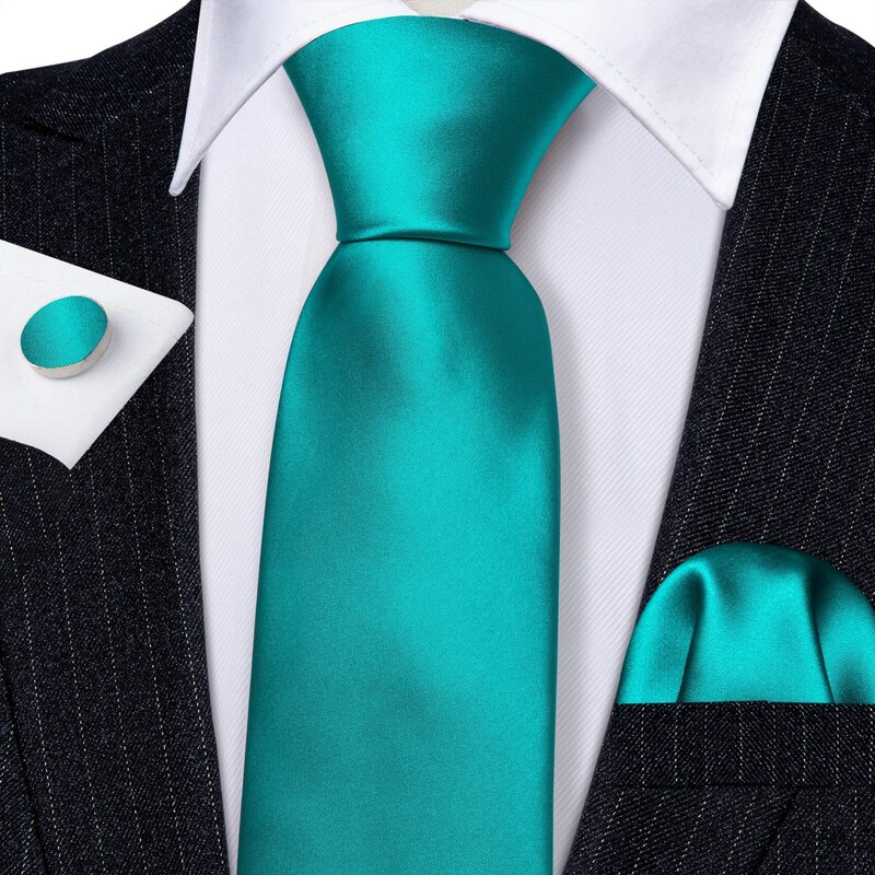Corbata de seda sólida turquesa para hombre, conjunto de gemelos de pañuelo, corbata lisa de satén para hombre, regalo de eventos de negocios de boda, Barry.Wang