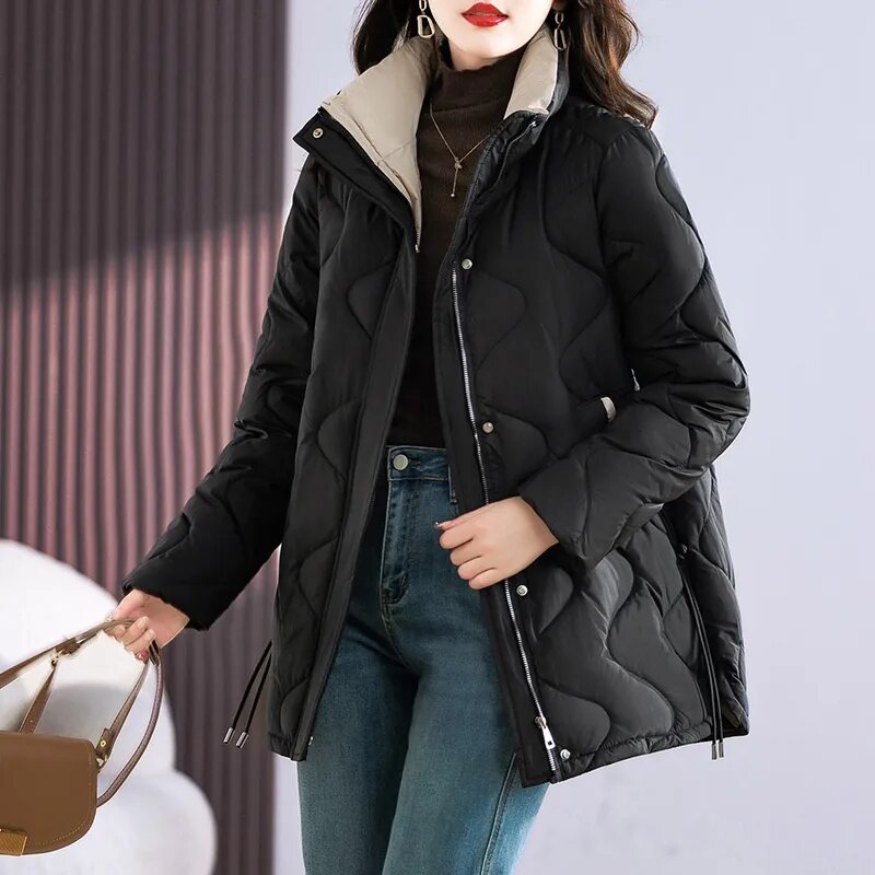 2023 nuova giacca invernale con colletto in piedi di media lunghezza da donna parka in piumino di cotone cappotto femminile Casual spesso caldo giacche antivento