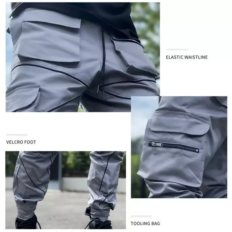 Pantalones de chándal reflectantes para hombre, ropa deportiva ajustada para gimnasio, Fitness, Jogging, Hip Pop
