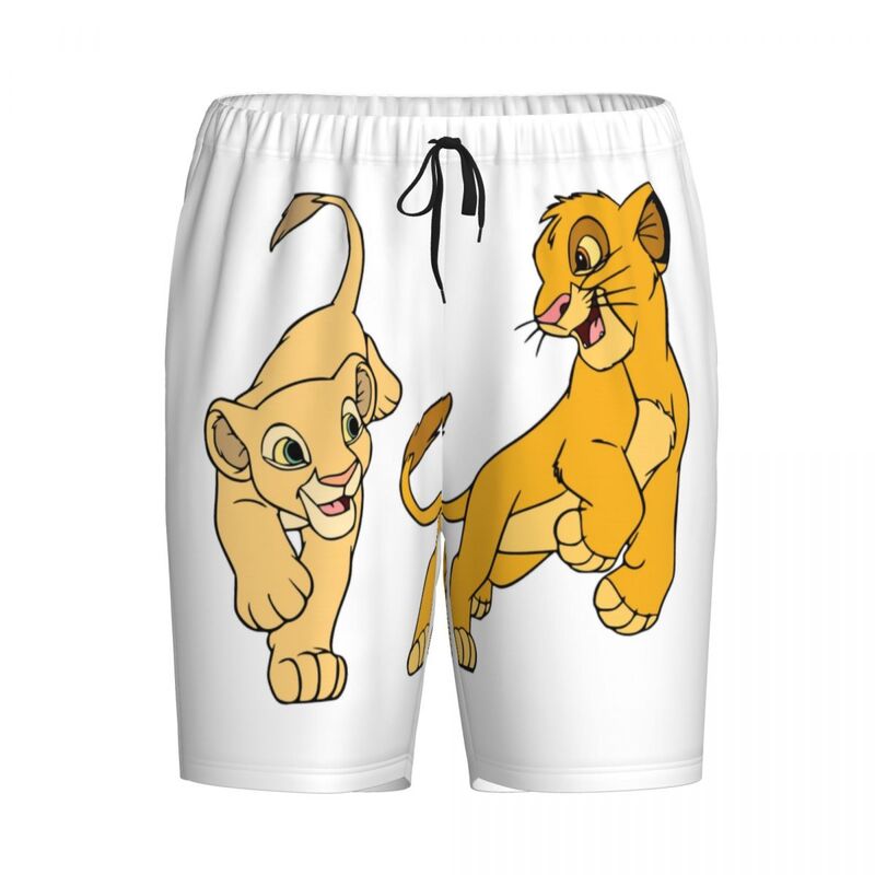 Custom The Lion King Pajama Shorts Sleepwear for Men Elastic Waistband Simba And Nala Sleep Lounge Short Pjs with Pockets