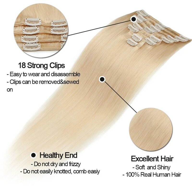 Rijke Keuzes 8 Stuks Clip In Hair Extensions Echt Menselijk Haar Clip In Natuurlijke Haarstukken 10-24 Inch Hoogtepunten blond Haar Inslag