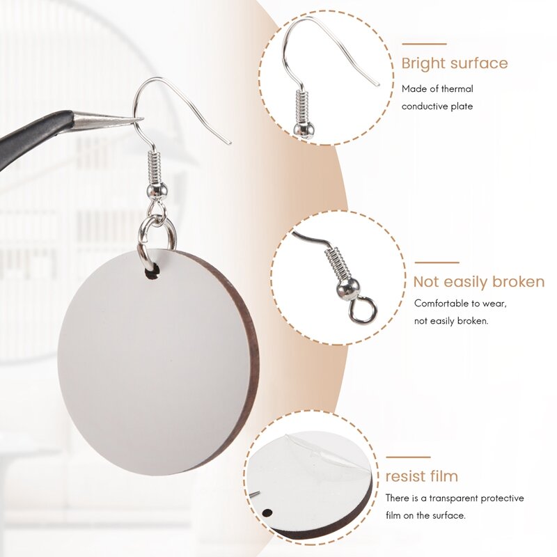 50Pcs Round Sublimation Blank Earrings With Earring Hooks And Jump Rings Unfinished Heat Transfer Earrings