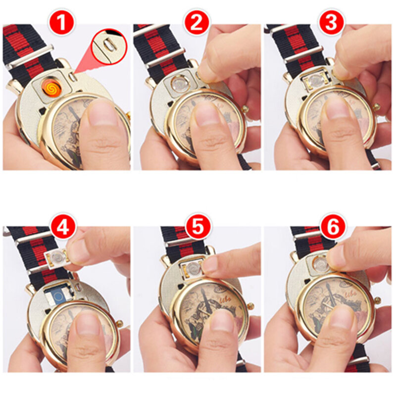ไฟแช็กนาฬิกาควอตซ์ทหารนาฬิกาผู้ชาย USB ชาร์จสบายสายรัดข้อมือกลางแจ้ง Windproof Lighter นาฬิกา BL559