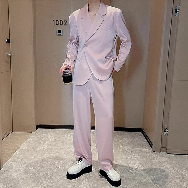 2-A20 Internet celebrity acetate suit men's spring and summer casual style loosoose two-piece trendy and handsome drape suit se