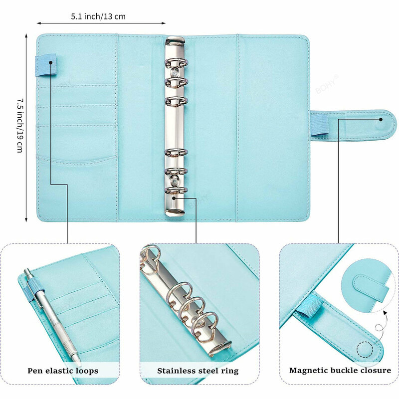 A6 Binder Budget PU Leather Planner Pockets Cost Sheet Notebook Cash Envelope Organizer System Clear Zipper Accessories