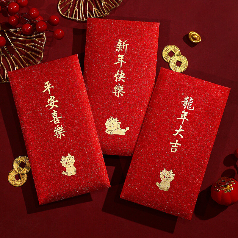6 szt. 2024 rok smoka czerwone paczki wiosenny festiwal ślubny świąteczne koperty na pieniądze dla dzieci prezent szczęśliwe pieniądze koperty