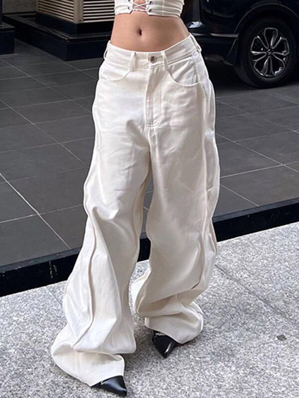Vintage Drag Loose Jeans Street Fashion Low Waist Trousers Women 2023 Summer Denim Pants Multi-Sided Wave Aesthetics