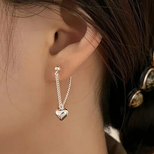925 Sterling Silber Herz kette Ohrringe Frauen Mode koreanische lange hängende Ohrringe Party Schmuck verhindern Allergie Weihnachts geschenke