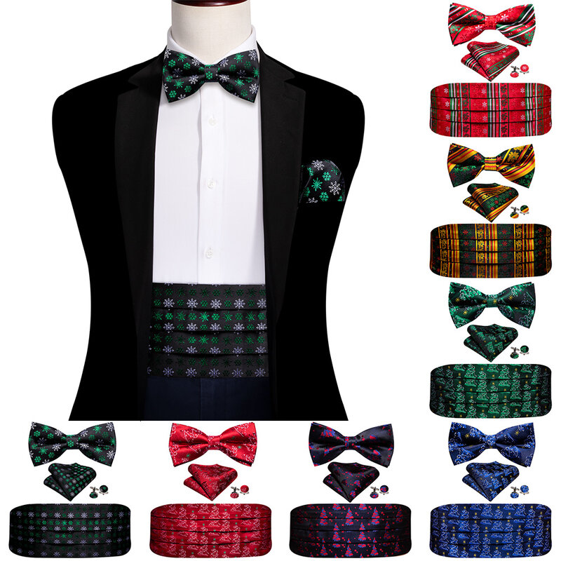 Conjunto de gemelos cuadrados de bolsillo de seda verde de Navidad para hombre, exquisito Jacquard, pajarita, regalos de diseñador de fiesta, Barry.Wang 1057