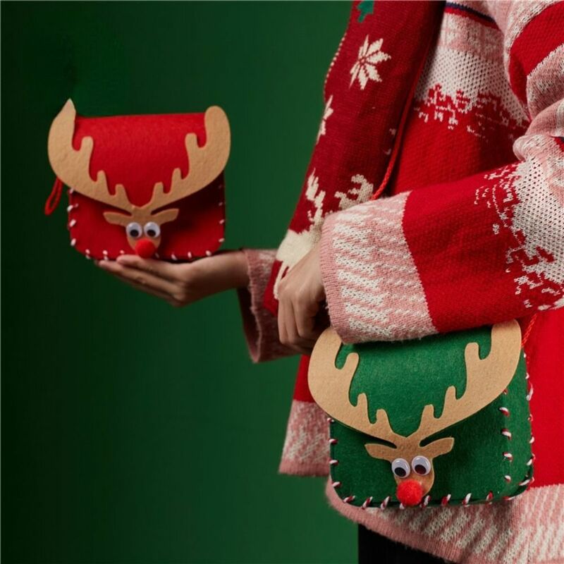 Elk Handcraft Toys Handbag for Children, Decoração criativa de presente de ano novo Kits de materiais DIY Saco de doces