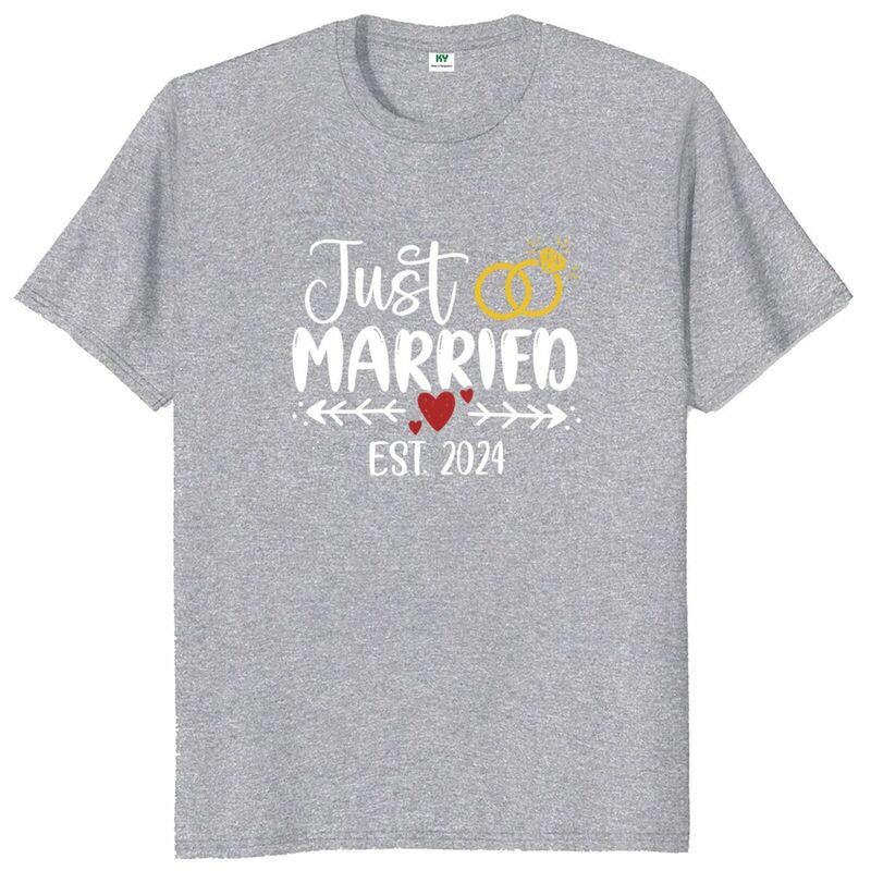 Unisex Just Married T-Shirt, 100% Algodão, Macio, Casual, Respirável, Recém-Casados, Presente de Casamento Casal, Tamanho UE, 2024