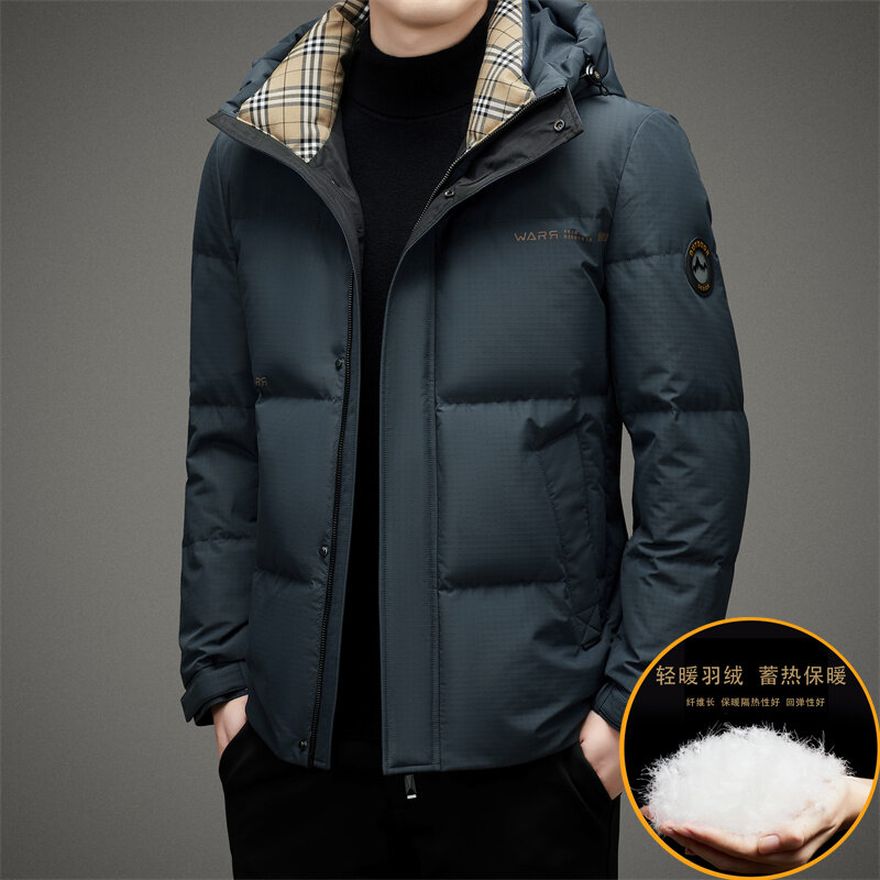 Мужская теплая зимняя куртка на белом утином пуху, с защитой от ветра до-30 градусов