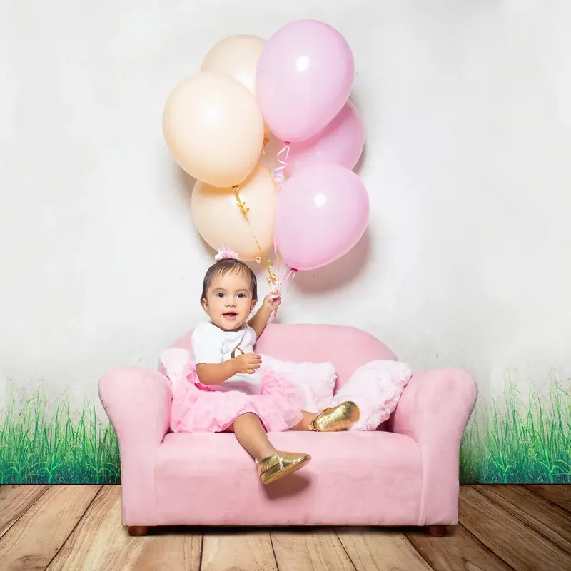 Плюшевый детский диван с декоративными подушками-розовый