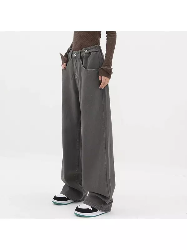 Calça jeans de cintura alta camuflada feminina, calça casual jeans larga, calça de rua hip-hop, vintage americano, outono, inverno, Y2K