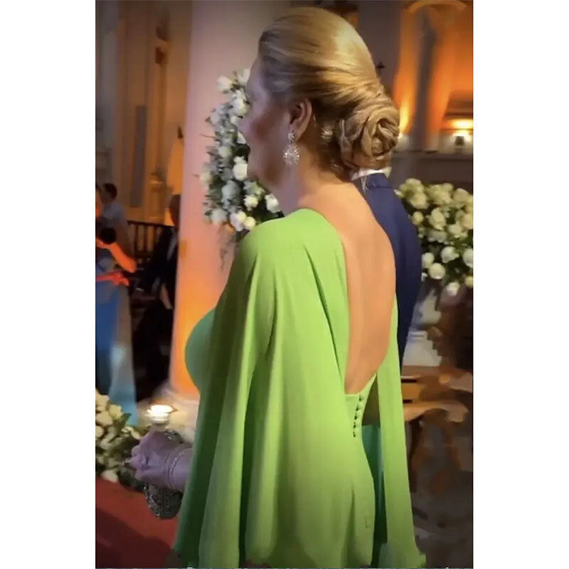 Elegant Green Chiffon Mother Of The Bride Dresses Evening Party Gowns Straight Backless Wedding Guest Formal Occasion Prom Dress