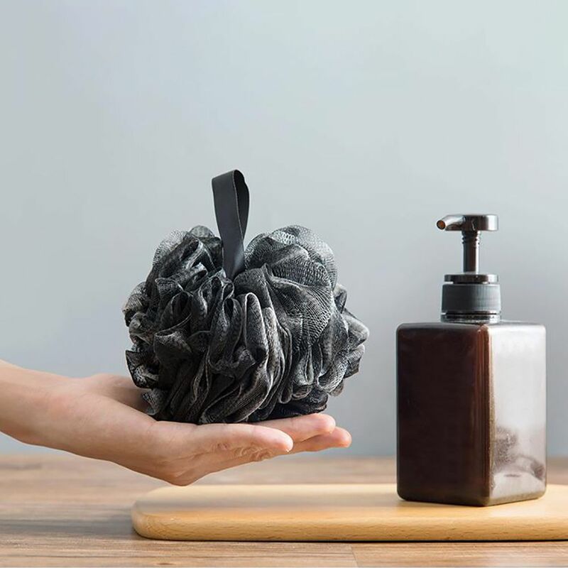 Éponge moussante en maille de douche douce exfoliante boule à bulles de bain noire nettoyant pour la peau du corps outil de nettoyage accessoires de salle de bain