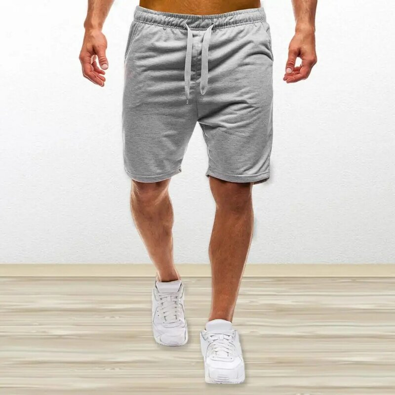 Calções de bolsos com elástico na cintura masculino, monocromático, reto, perna larga, streetwear esportivo, atlético, verão