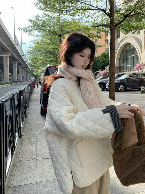 Abrigo acolchado de algodón sin cuello para mujer, ropa ligera coreana, diseño suelto Sle, rombos