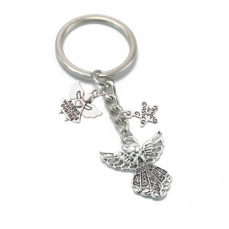 Cutefly anjo chaveiro prata guardião pingente para chaves automáticas amuleto bênção