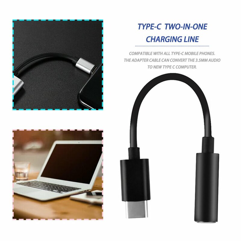 Mini fone de ouvido portátil cabo adaptador, USB 3.1 tipo C para 3.5mm, USB-C macho para 3.5 áudio, fêmea jack para xiaomi