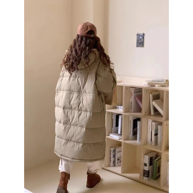 Jaqueta feminina comprida e solta com capuz grosso, casaco overknee, Parkas monocromáticos, outwear overknee, novo, inverno, 2023