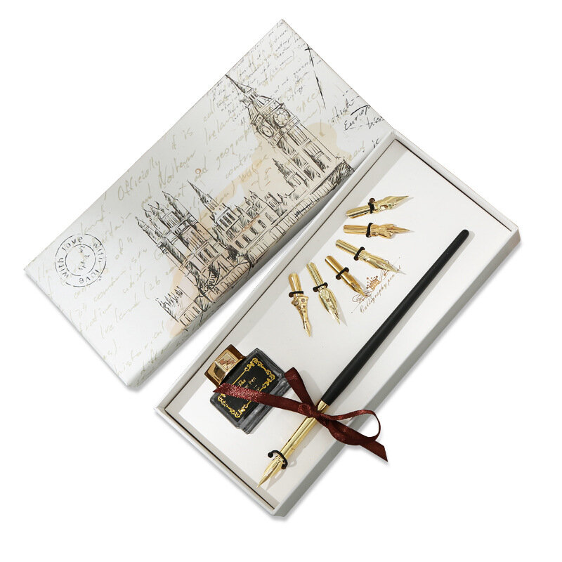 Ensemble de stylos à plume à tremper, Style européen rétro, poteau en bois, crayons à tremper, cadeaux de Festival, nouvelle collection