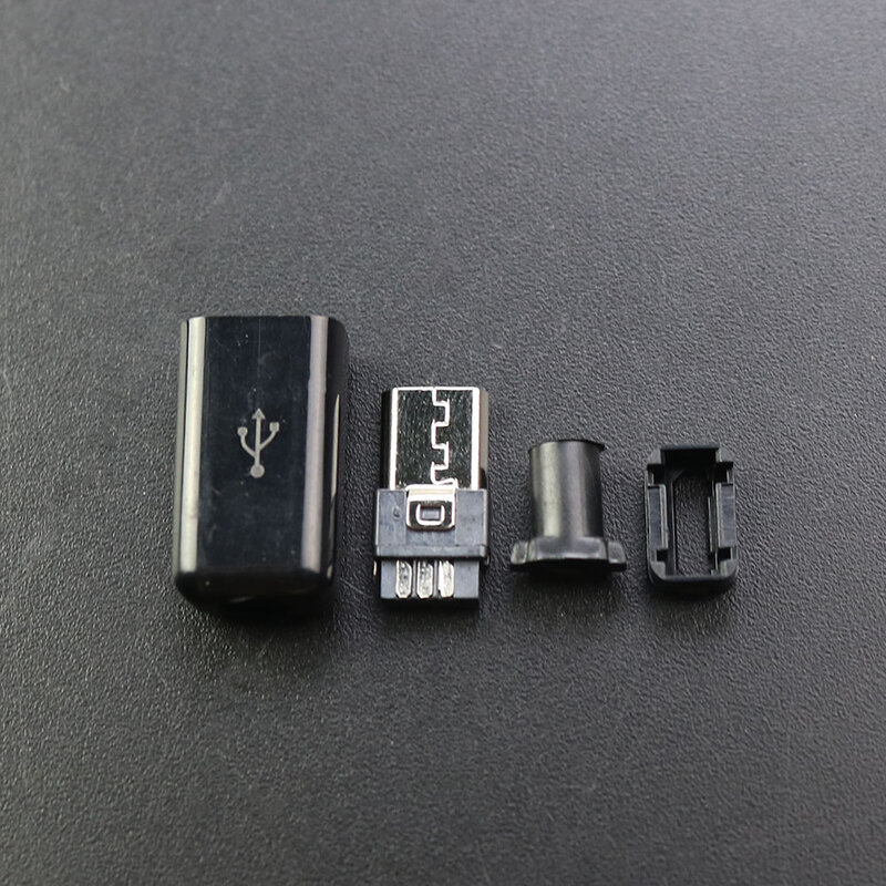 1Set Micro Usb 5PIN Lassen Type Male Plug Connectors Lader 5P Usb Staart Opladen Socket 4 In 1 wit Zwart