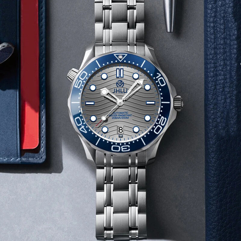 JHLu-reloj mecánico Original para hombre, pulsera de buceo con cristal de zafiro, Seamaster Wave, de lujo, automático, NH35