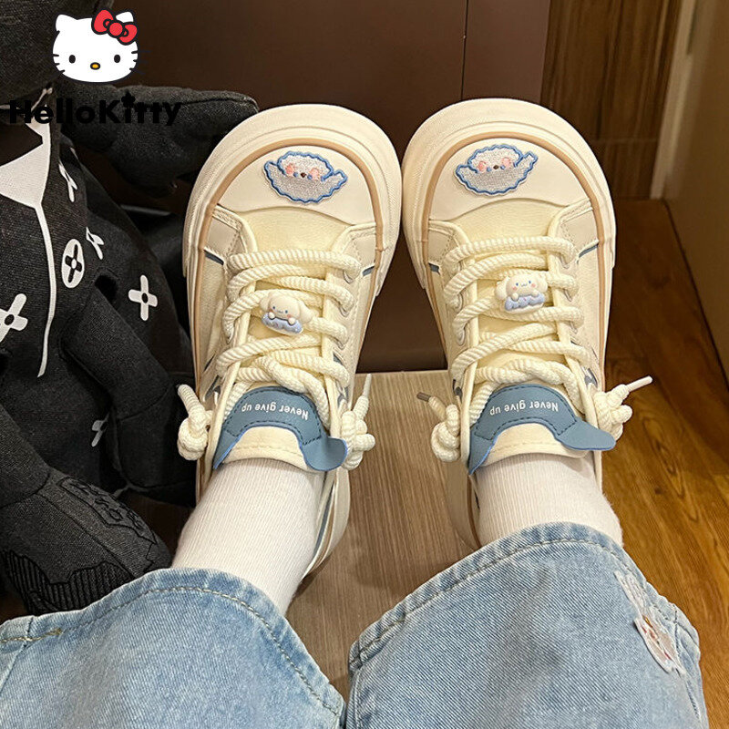 Sanrio-zapatos de lona con punta redonda para mujer, zapatillas de suela gruesa versátiles, Y2k, Kawaii, Cinnamoroll, para verano
