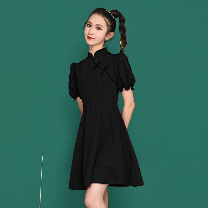 Frühling und Sommer neue tägliche Cheong sam modifizierte Version schlanke Taille Mode Temperament Mädchen Kleid Trend chinesische traditionelle Kleidung