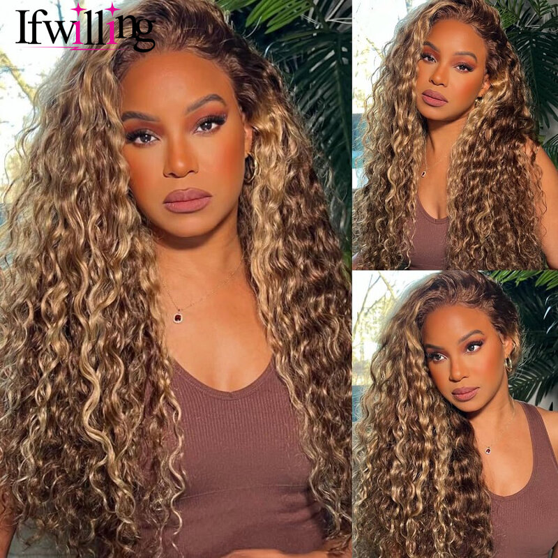 Water Wave 13x6 Lace Front Wig HD Lace Ombre Human Hair Wig Highlight Wig Human Hair 4/27Colored Human Hair Wig Blonde Brown Wig