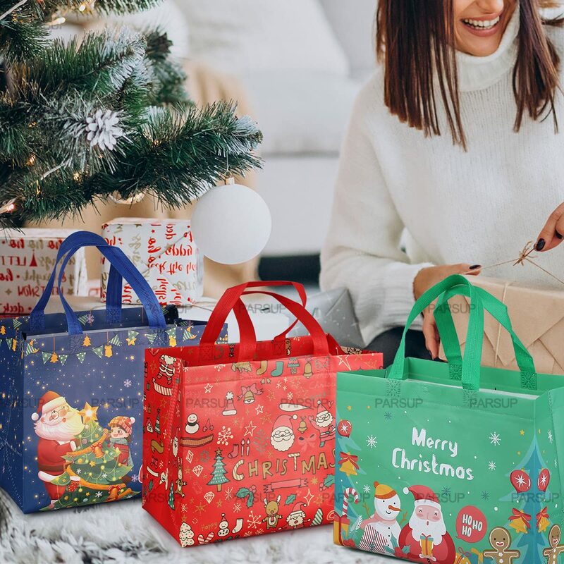 Sacchetto regalo di natale da 8 pezzi, borsa natalizia multifunzionale in tessuto non tessuto per lo shopping di confezioni regalo, forniture per feste di natale