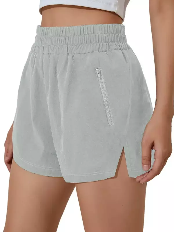 Celana pendek Yoga wanita, celana ketat latihan pelangsing elastis dua potong palsu pinggang tinggi untuk Yoga lari