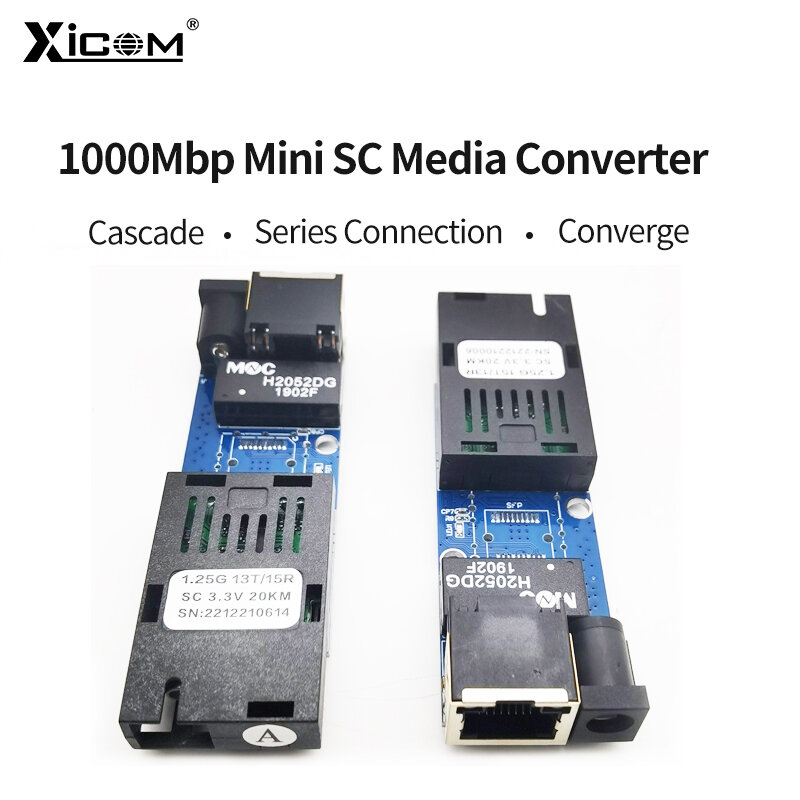 Convertidor de medios óptico mini SC Gigabit A/B 1F1E, placa de metro, fibra, placa PCBA, modo único, interruptor de fibra simple de 100/1000M, 5 pares