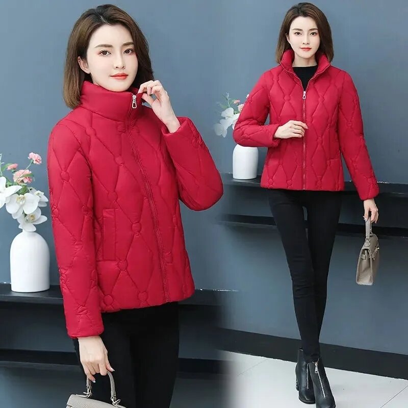 2023 New Autumn Winter Light And Thin Parkas Women Down Cotton Jackets Stand Collar Casual Short Warm Parka Female Outwear Tops