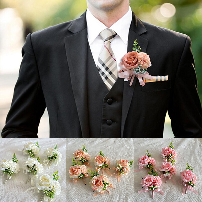 Ramillete de rosas artificiales para vestido de dama de honor, suministros de boda, flor de pecho de rosa, ramillete, broche de boda para Hermanas, 1 unidad