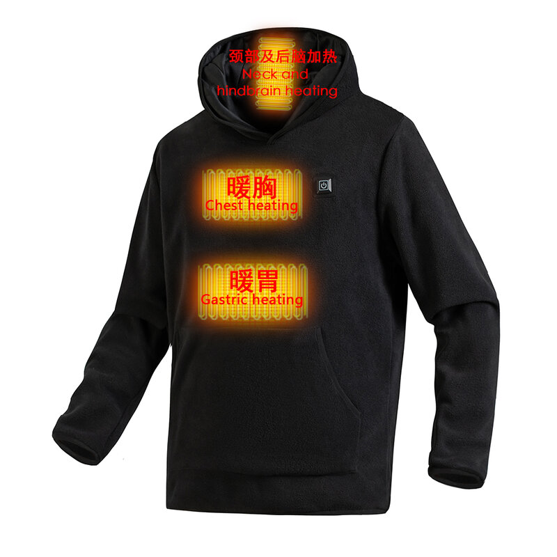 Sudadera con capucha de terciopelo Coral para hombre y mujer, suéter con calefacción inteligente, color negro, USB 9, Control de carga, invierno, 2024
