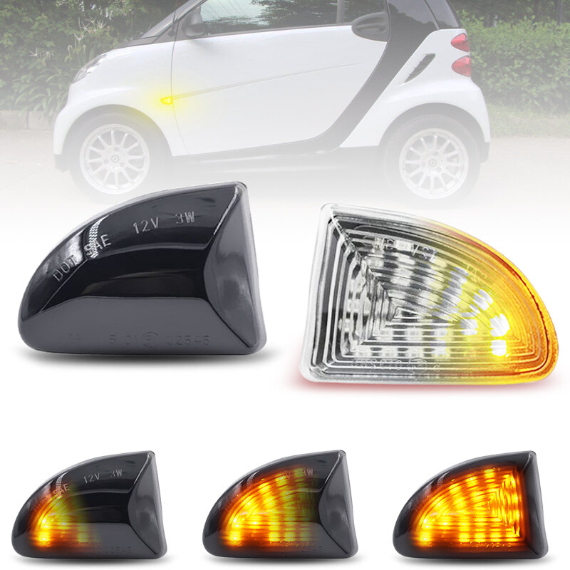 For Smart Fortwo W451 Coupe/Cabrio 2007-2014 Clear & Smoked Lens LED Side Marker Lamp Fender Turn Signal Dynamic Amber Lights