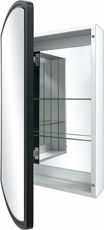 FOMAYKO-armario de medicina de una sola Puerta de aluminio, 22 "W x 30" H, con receso enmarcado negro de granja o cabina de espejo de montaje en superficie