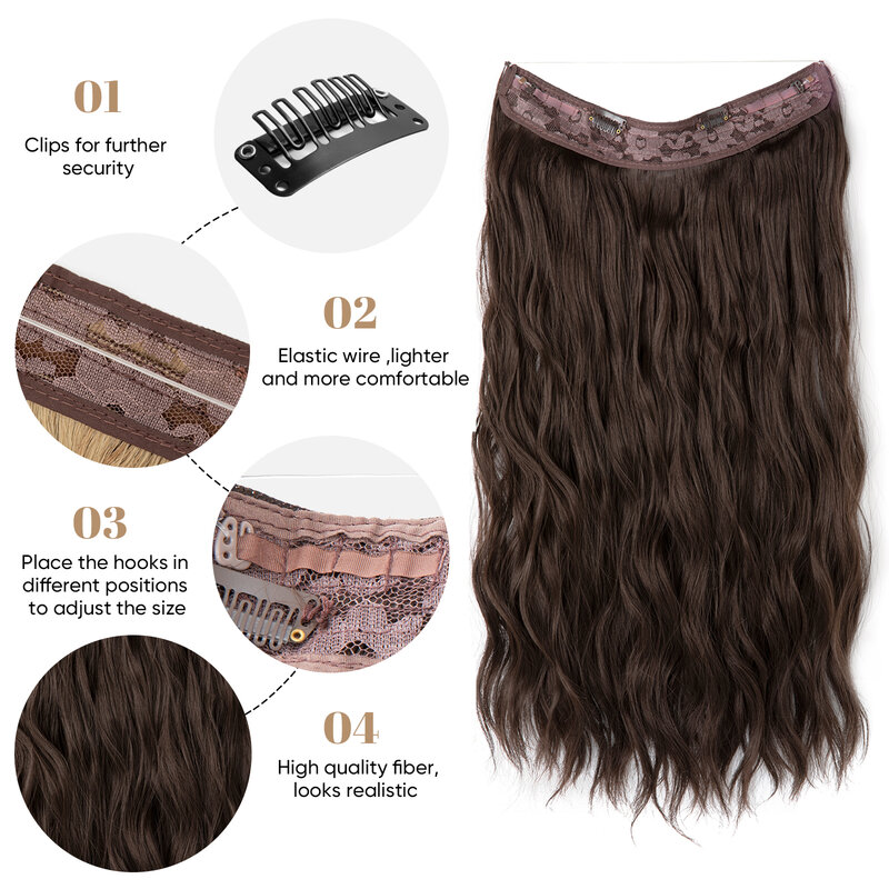 SARLA syntetyczna fala niewidzialna włosy doczepiane Clip in linka wędkarska czarno-brązowa sztuczne włosy do włosów dla kobiety M10