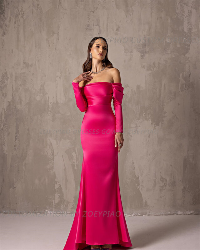 Hot Pink Mermaid Evening Dresses Off Shoulder Prom Dresses Strapless فستان حفلات الزفاف Stain Formal Occasion Dress Vestidos