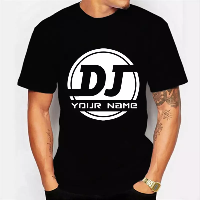 Homens e mulheres logotipo personalizado impresso t-shirt, DIY Tops dos homens, faça seu logotipo do projeto, original, luminoso, DJ