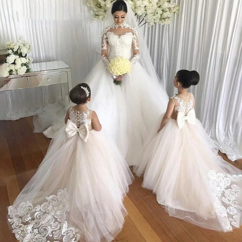 Flower Girl Dress Long Lace Princess Dress for Girls Sleeveless First Communion Gown Child Wedding Party Dress