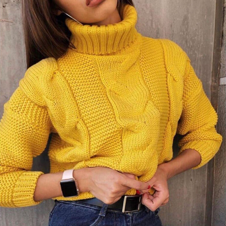 Autumn Winter Short Sweater Women Knitted Turtleneck Pullovers Casual Soft Jumper Fashion Warm Long Sleeve Pull Femme 11 Colors