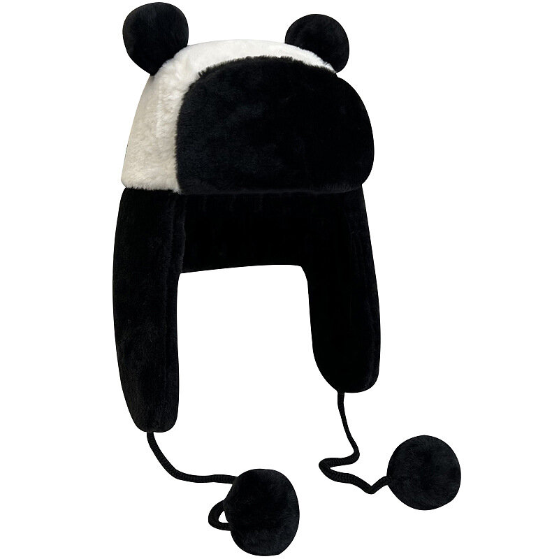 Ciepłe zimowe słodkie Panda czapka niedźwiedź traper czapki czarne białe czapki miękki pluszowy zwierząt kask czapka boże narodzenie noworoczny prezent kapelusz dla dorosłych