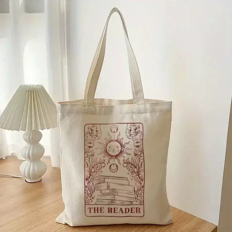 TOUB021 bolso de hombro de lona con patrón de lector, bolsa de almacenamiento versátil, ligero, Sun Shopper