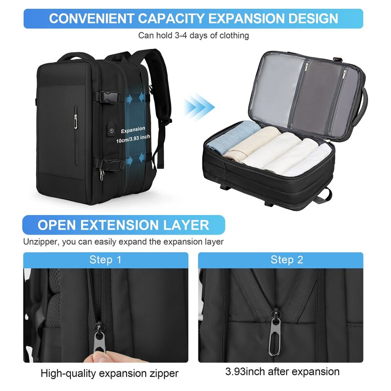 Likros 남성용 배낭 비즈니스 여행 배낭, 방수 확장형 배낭, 대용량 주말 여행용 노트북 가방