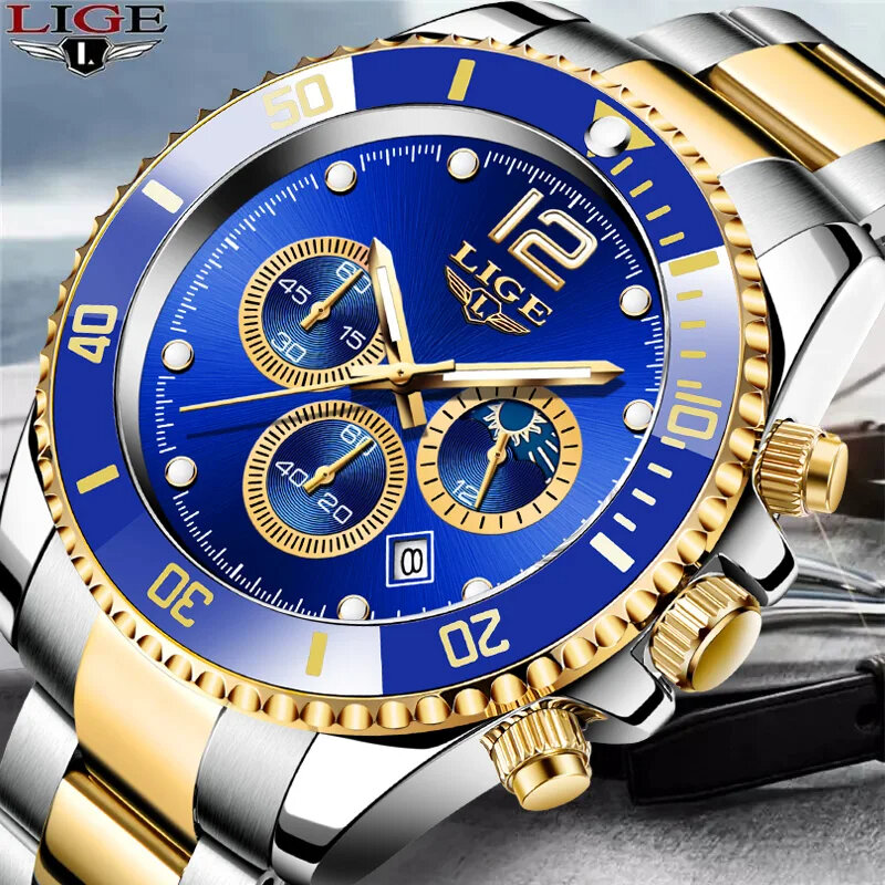 Orologi da uomo LIGE Top Brand Luxury Watch for Men impermeabile sport cronografo in acciaio orologio da polso al quarzo Relogio Masculino + Box