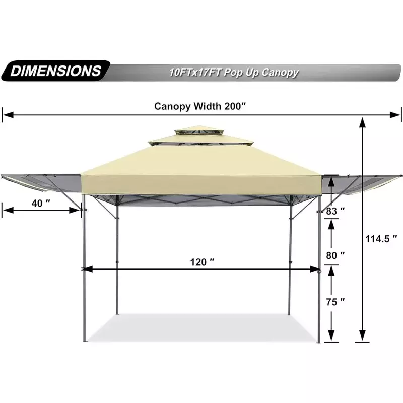 Pop up Gazebo Canopy 3-Tier Instant Canopy with Adjustable Dual Half Awnings, Beige Freight free